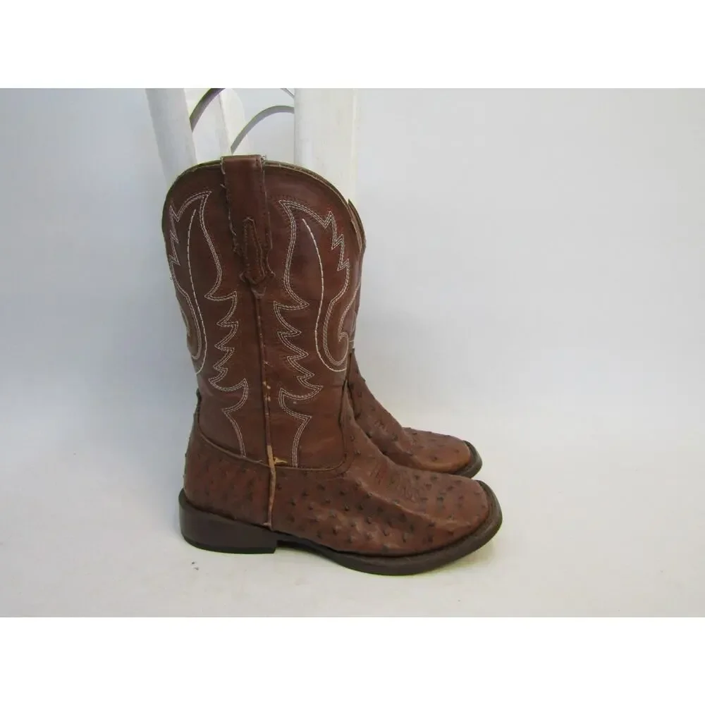 Roper Brand Youth Size 2 M Brown Ostrich Print Cowboy Western Boots